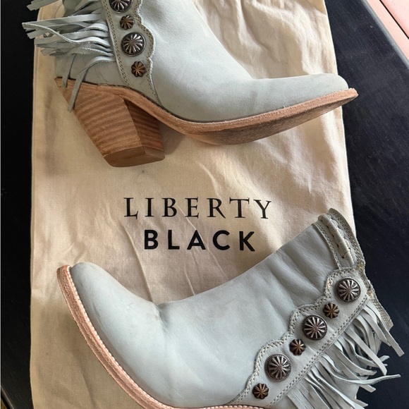 LIBERTY Black Shoes - LIBERTY BLACK  Women's Fringe Ankle Boots - Light blue